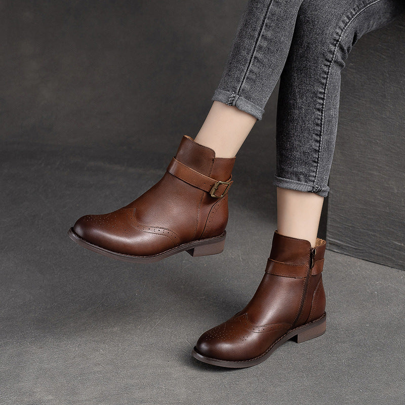 Women Classic Patchwork Leather Flat Boots-RAIIFY