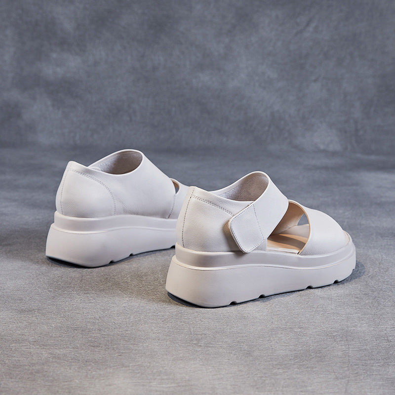 Women Summer Soft Leather Casual Wedge Sandals-RAIIFY