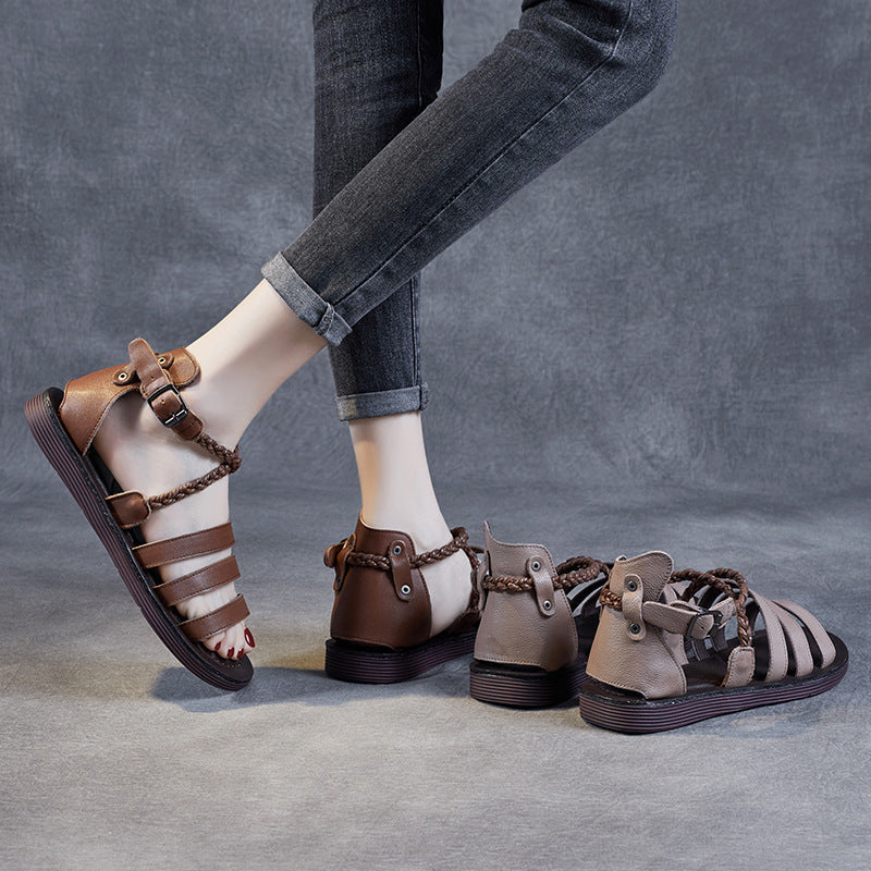 Women Summer Handmade Plated Leather Sandals-RAIIFY