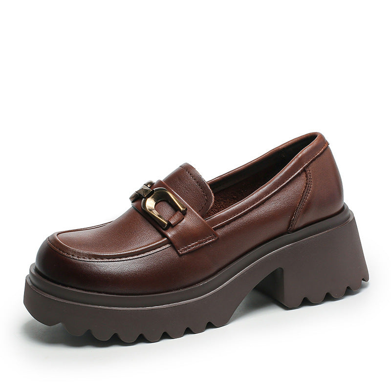 Women Retro Leather Chunky Sole Casual Loafers-RAIIFY