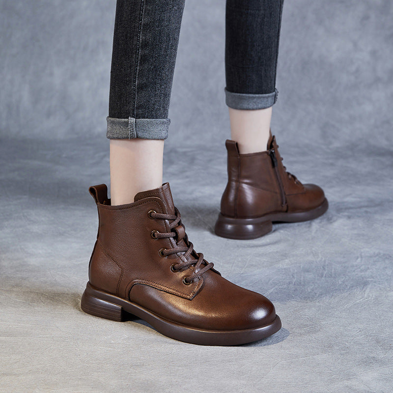 Women Classic Minimalist Soft Leather Flat Ankle Boots-RAIIFY