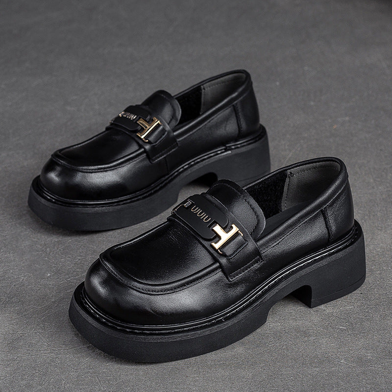 Women Retro Minimalist Leather Casual Loafers-RAIIFY