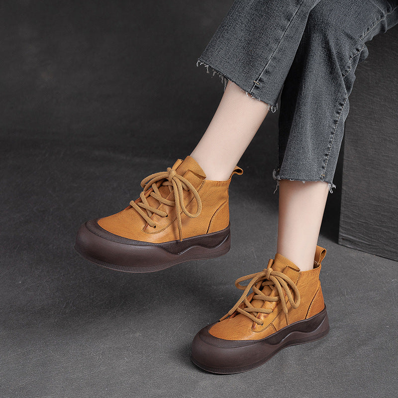 Women Retro Minimalist Leather Flat Ankle Boots-RAIIFY