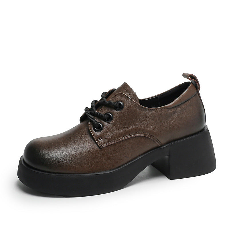 Women Retro Minimalist Leather Thick Soled Casual Shoes-RAIIFY