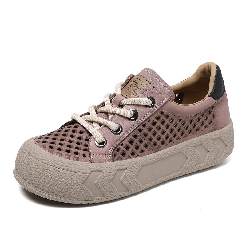 Women Stylish Hollow Leather Thick Soled Casual Shoes-RAIIFY