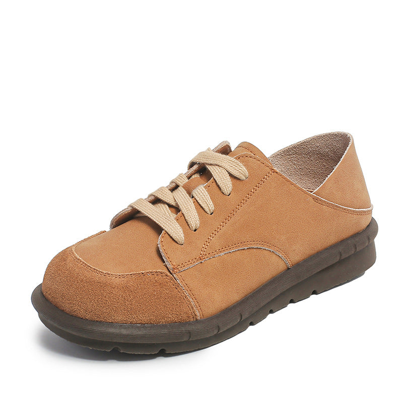 Women Retro Nubuck Leather Flat Casual Shoes-RAIIFY