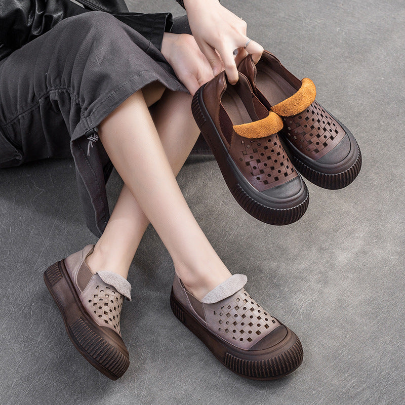 Women Minimalist Breathable Leather Flat Casual Shoes-RAIIFY