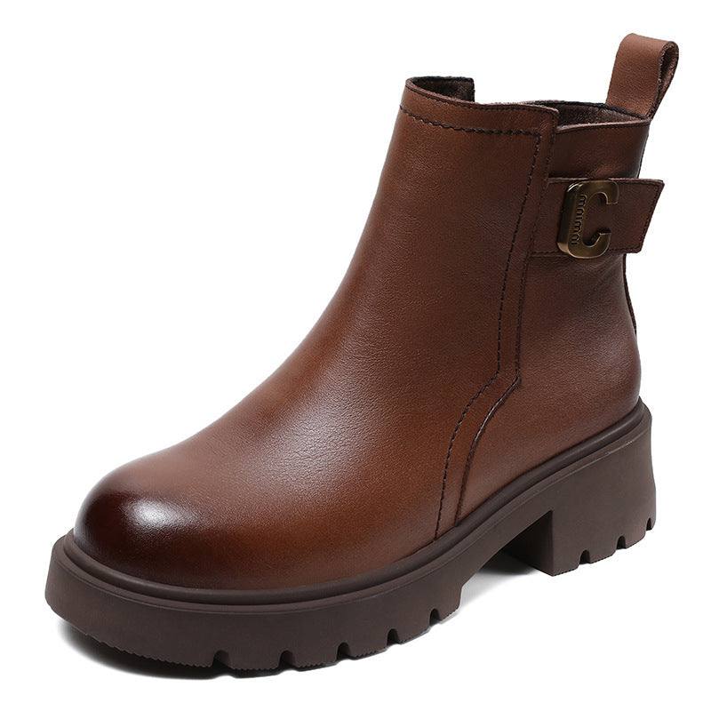 Women Classic Stylish Leather Lug Sole Boots-RAIIFY