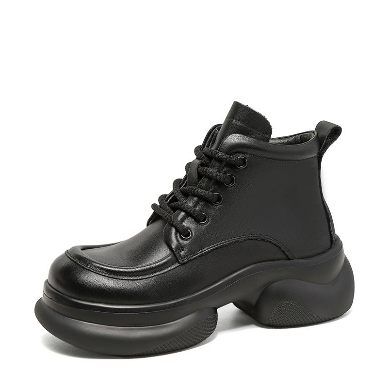 Women Retro Leather Platform Ankle Boots-RAIIFY