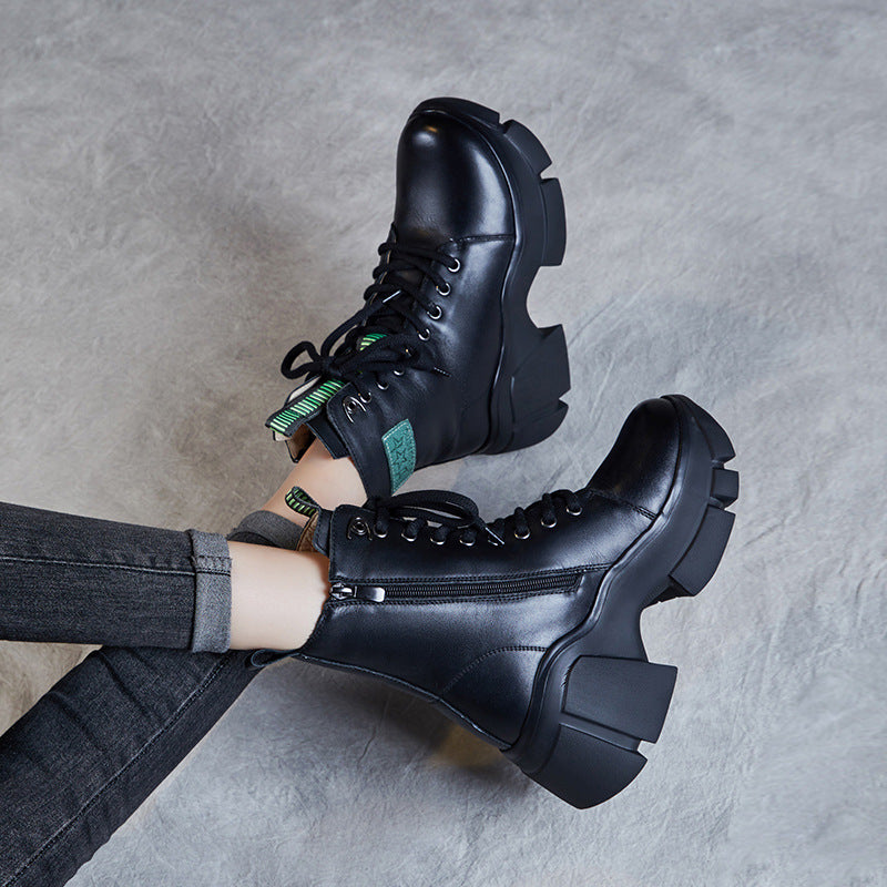 Women Fashion Leather Chunky Platform Snow Boots