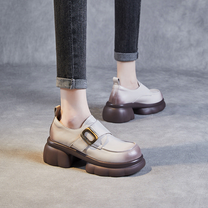 Women Minimalist Leather Velcro Chunky Sole Loafers-RAIIFY