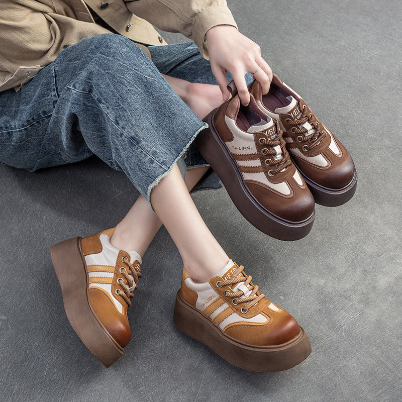 Women Minimalist Patchwork Leather Flat Casual Shoes-RAIIFY