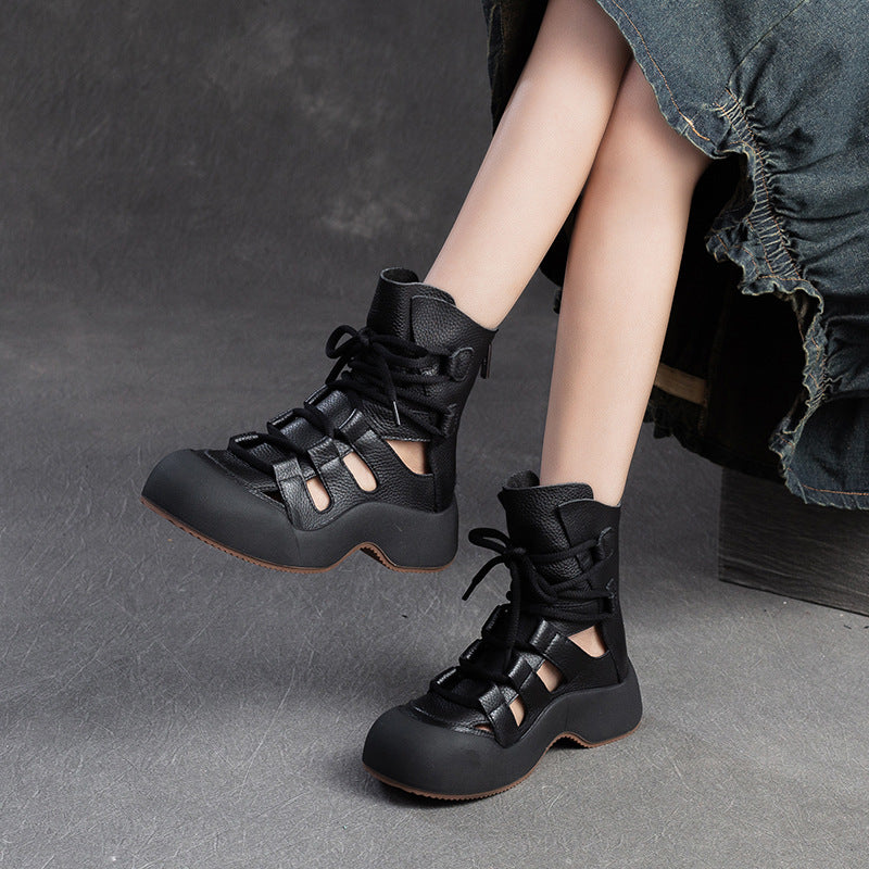 Women Stylish Soft Leather Hollow Boots-RAIIFY