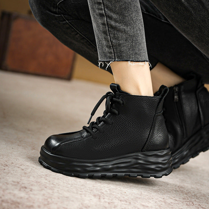 Women Retro Leather Soft Comfort Platform Boots-RAIIFY