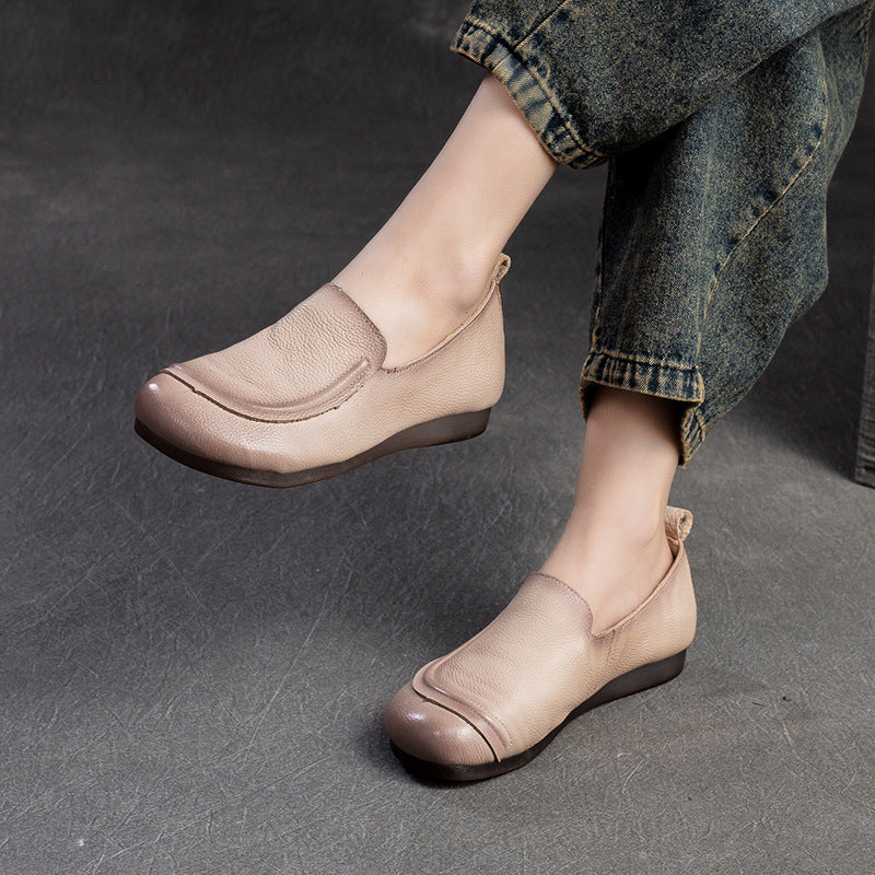 Women Retro Minimalist Leather Soft Casual Flats Shoes-RAIIFY