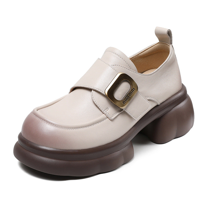 Women Minimalist Leather Velcro Chunky Sole Loafers-RAIIFY