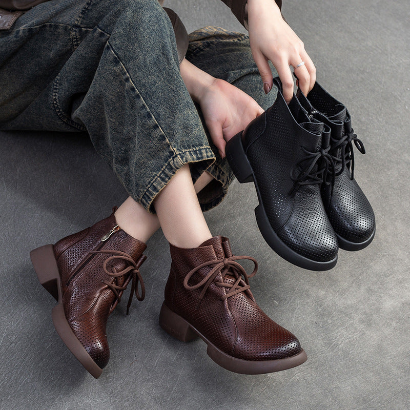 Women Retro Minimalist Leather Casual Ankle Boots-RAIIFY
