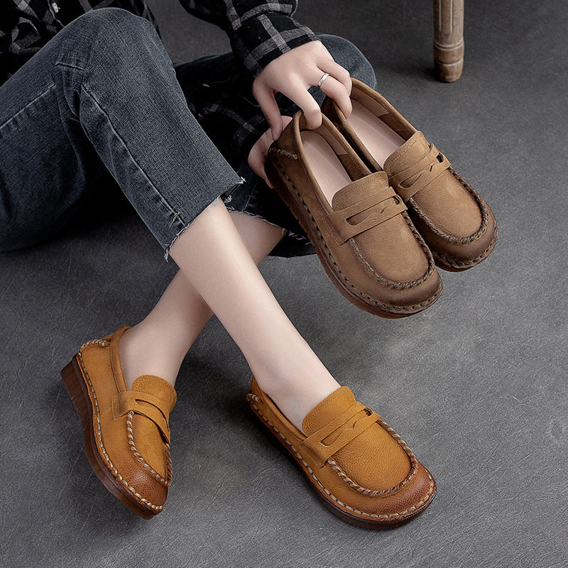 Women Retro Soft Cowhide Handmade Casual Loafers-RAIIFY