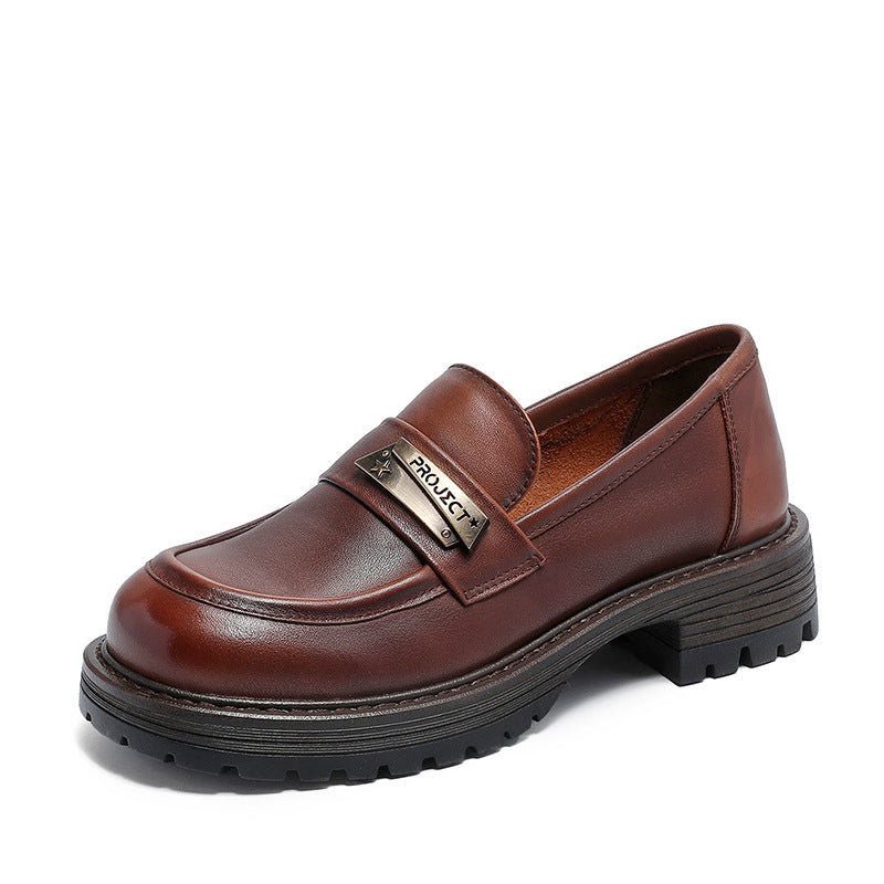 Women Retro Minimalist Leather Thick Soled Loafers-RAIIFY