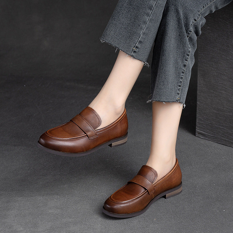Women Classic Leather Solid Casual Loafers-RAIIFY