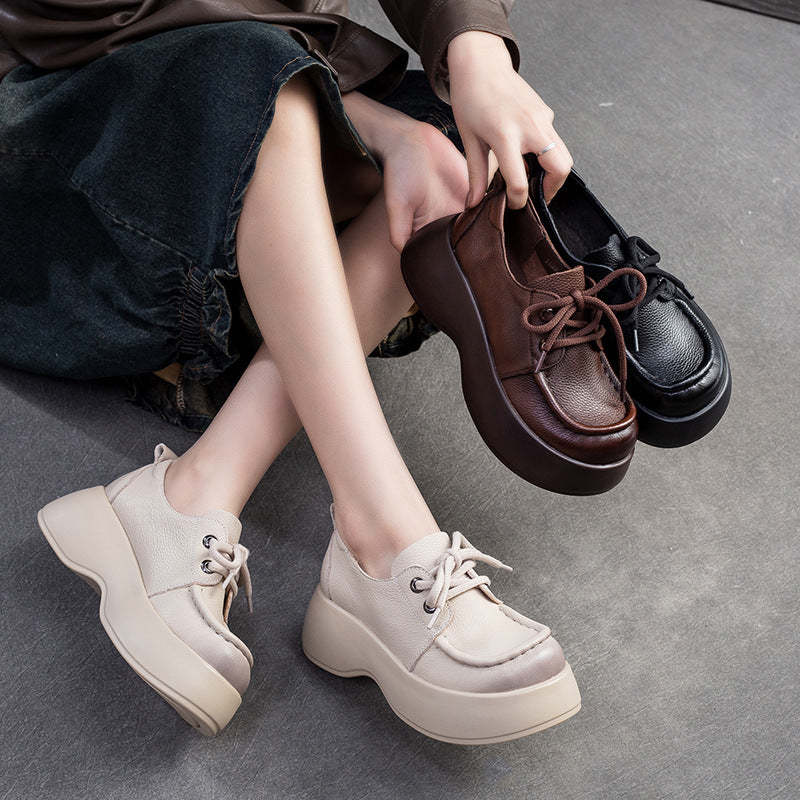 Women Minimalist Soft Leather Thick Soled Casual Shoes-RAIIFY