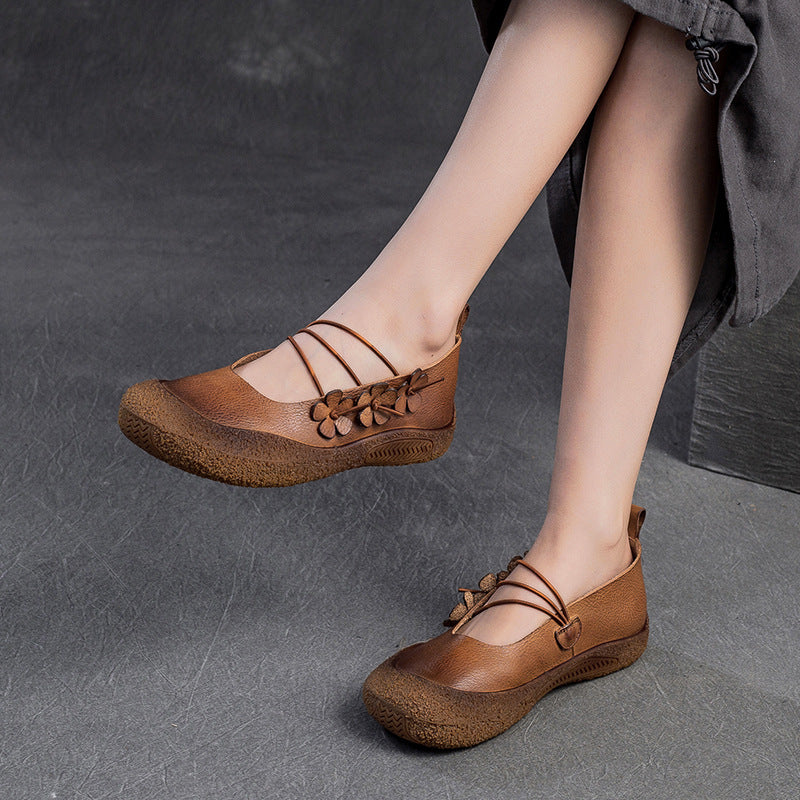 Women Spring Retro Soft Leather Casual Flats-RAIIFY