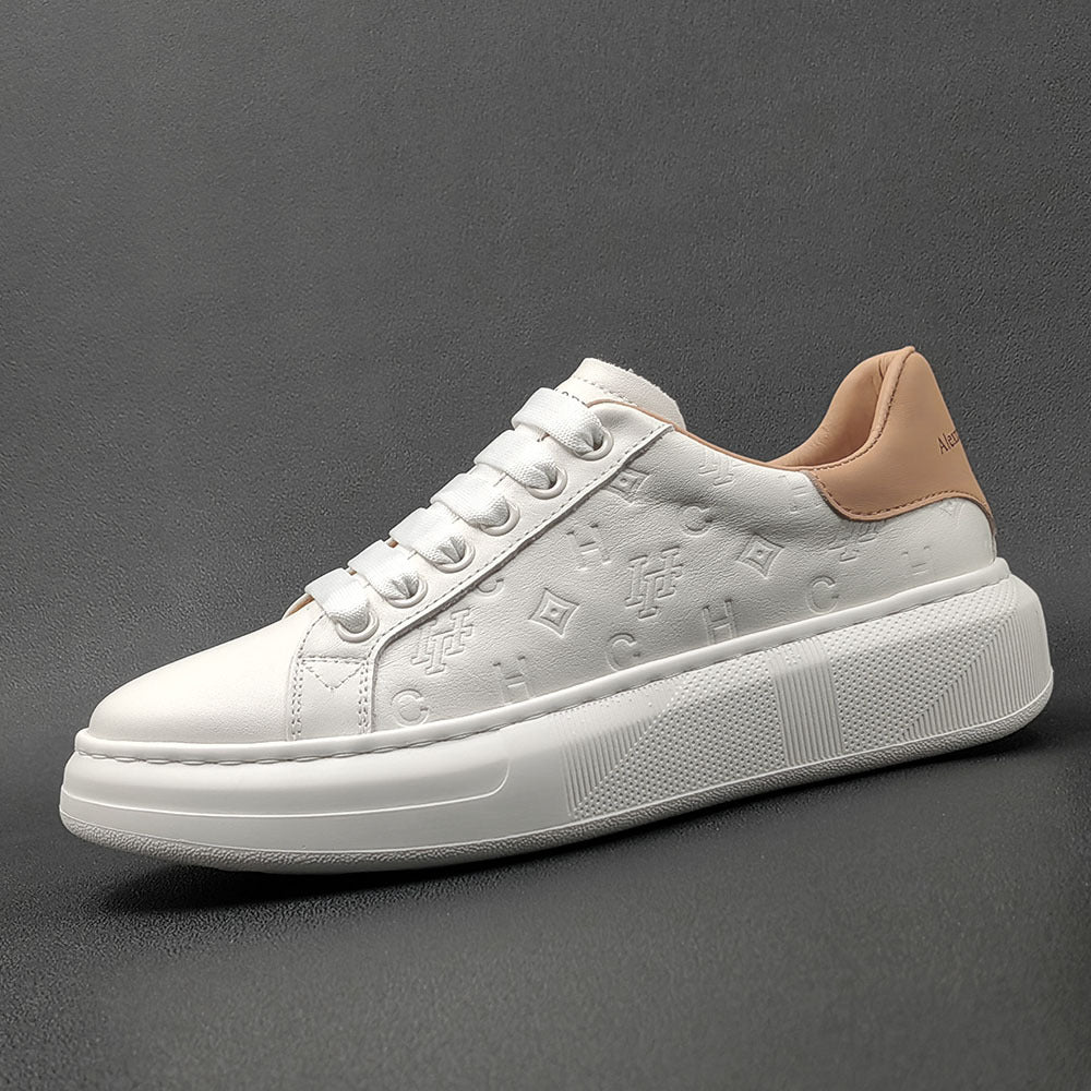 Men Fashion Embossed Leather Flat Casual Sneakers-RAIIFY
