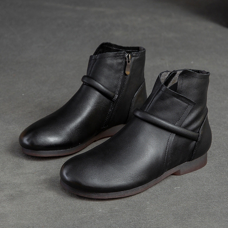 Women Retro Minimalist Leather Flat Casual Boots-RAIIFY