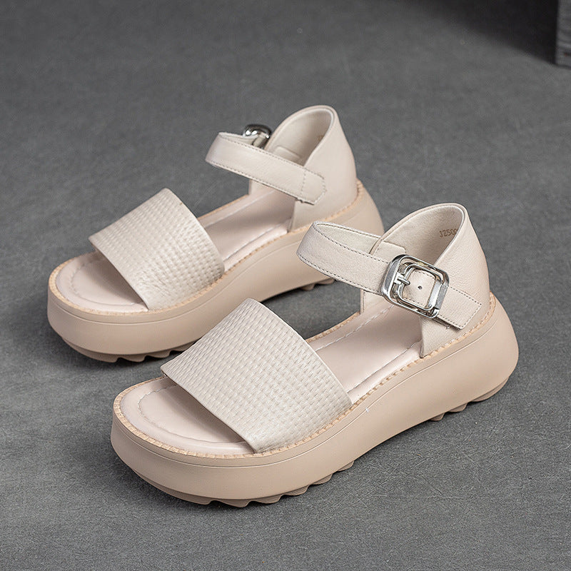 Women Retro Solid Leather Summer Platform Sandals-RAIIFY