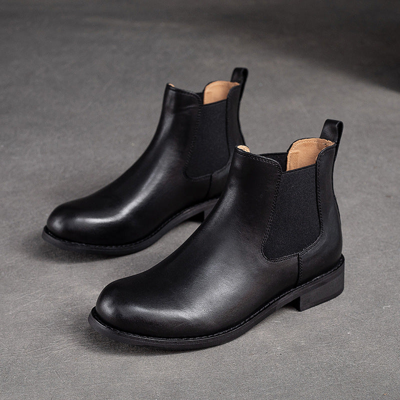 Women Retro Minimalist Leather Flat Ankle Boots-RAIIFY