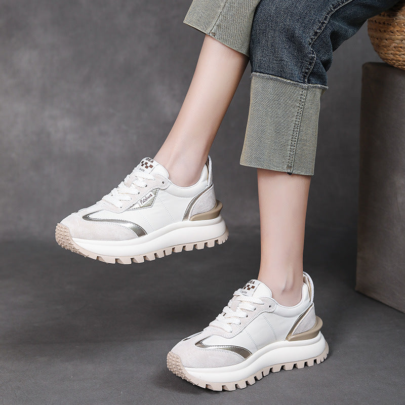 Women Stylish Fashion Leather Thick Soled Casual Sneakers-RAIIFY