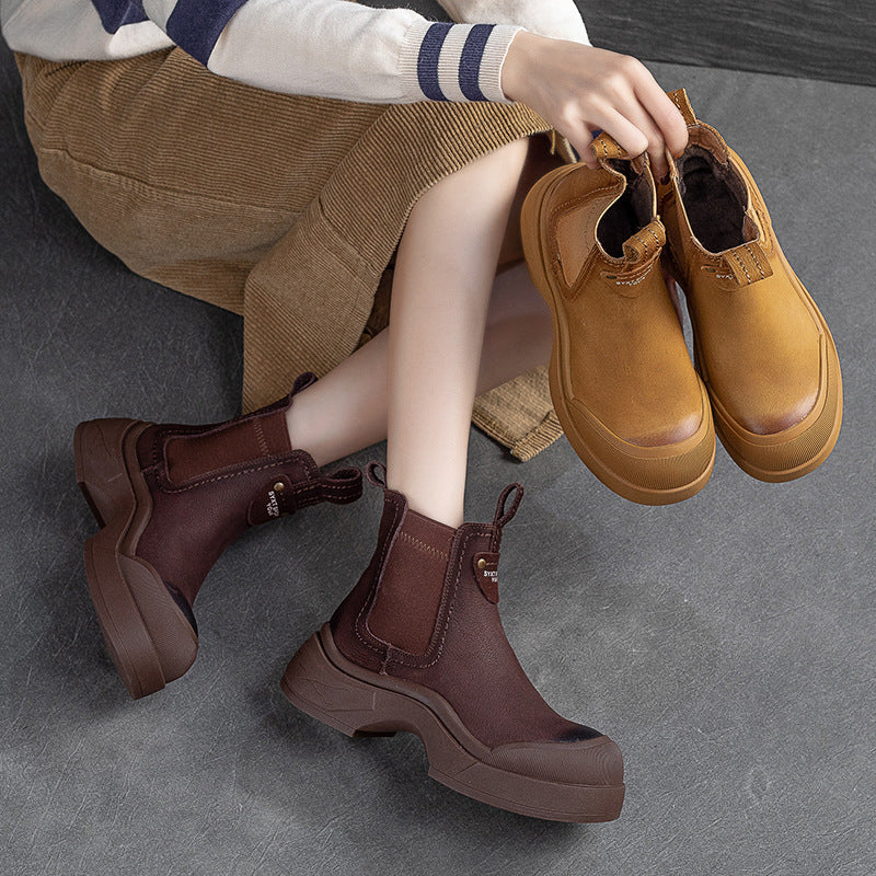 Women Minimalist Patchwork Leather Furred Winter Boots-RAIIFY