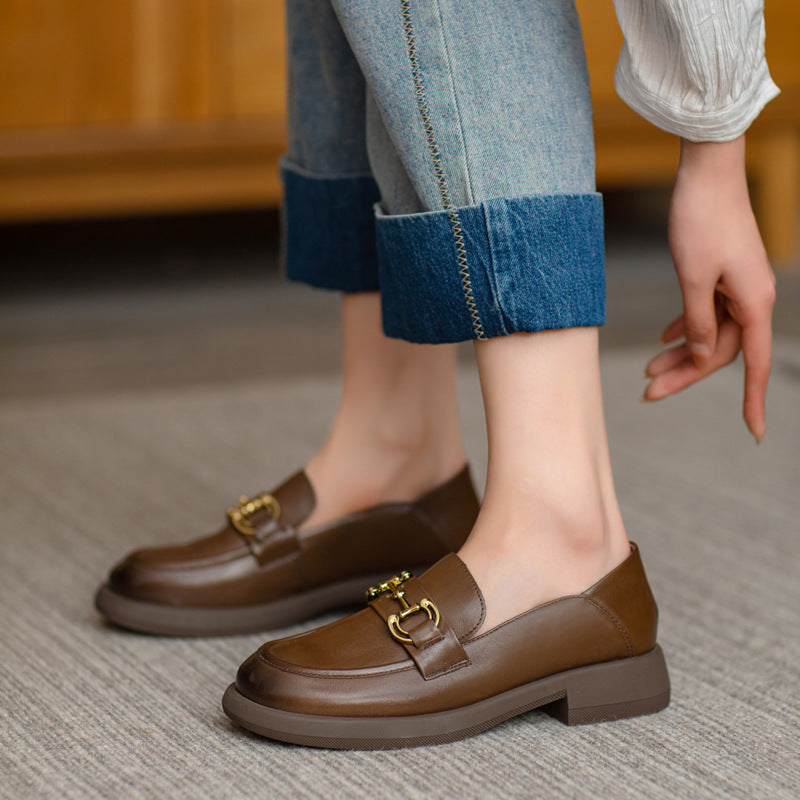 Women Retro Soft Leather Minimalist Loafers-RAIIFY