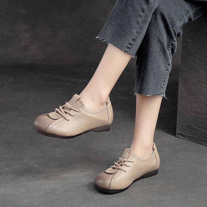 Women Retro Soft Leather Flat Casual Shoes-RAIIFY