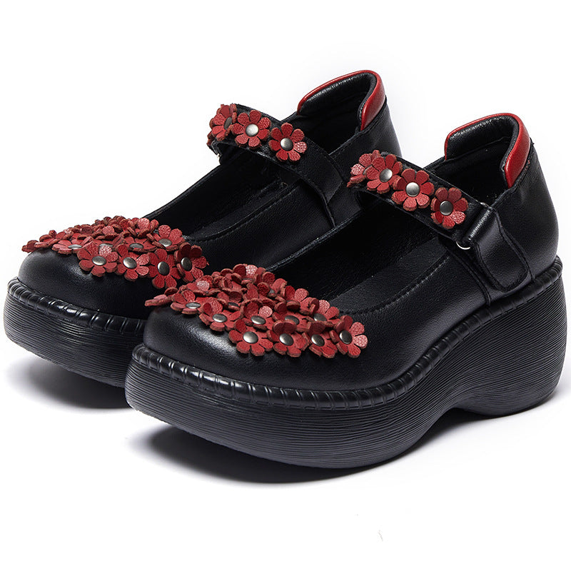 Women Retro Leather Velcro Tape Platform Casual Shoes-RAIIFY