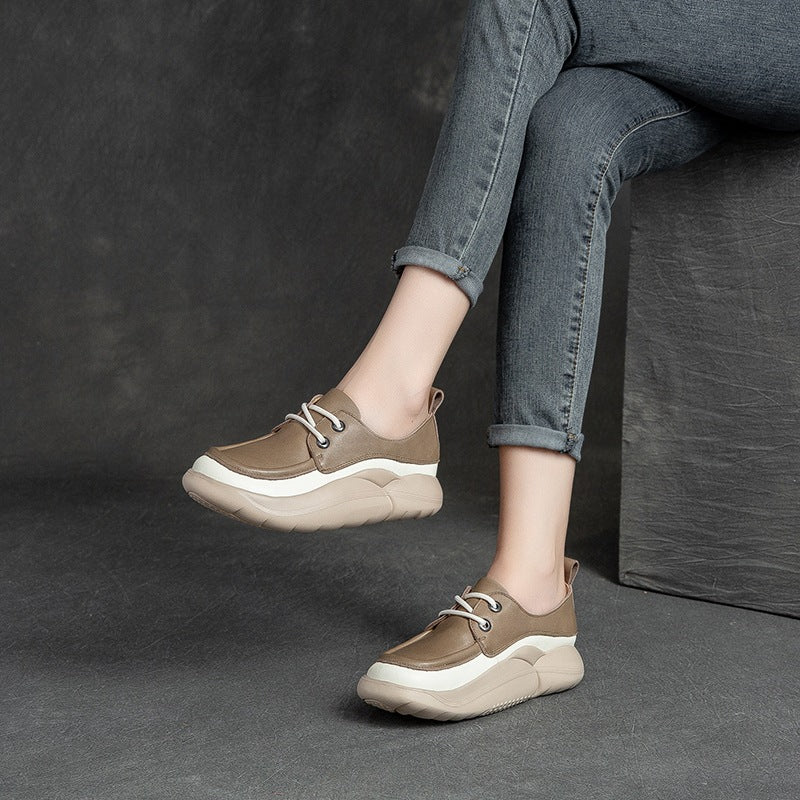 Women Retro Minimalist Leather Thick Soled Casual Shoes-RAIIFY