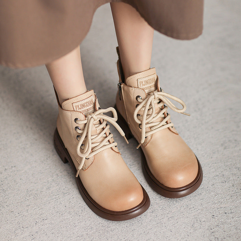 Women Retro Minimalist Leather Casual Ankle Boots-RAIIFY