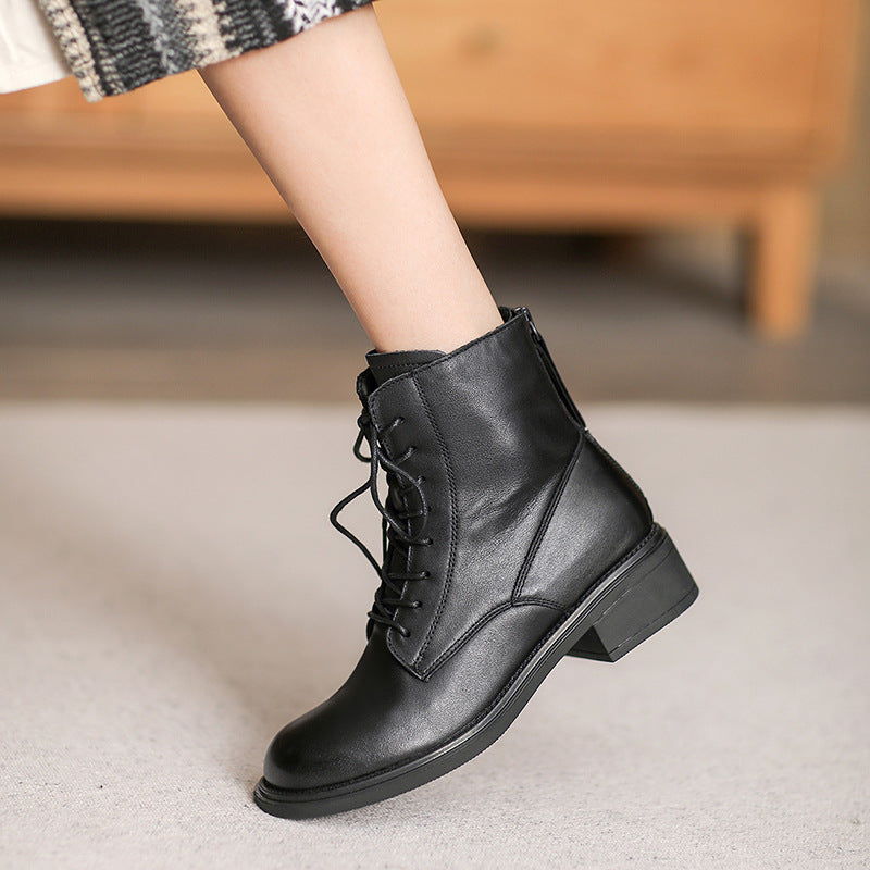 Women Retro Minimalist Leather Back Zipper Boots-RAIIFY