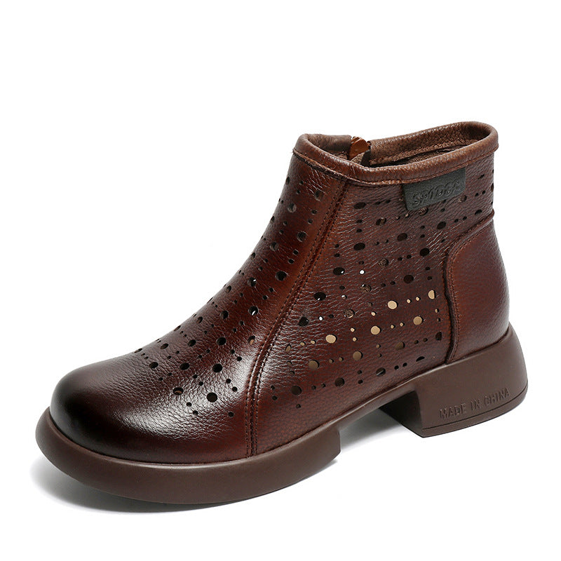 Women Minimalist Hollow Leather Comfort Ankle Boots-RAIIFY