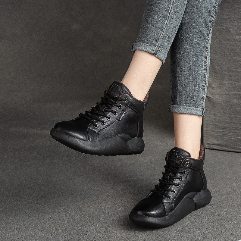 Women Retro Leather Casual Lace Up Ankle Boots-RAIIFY