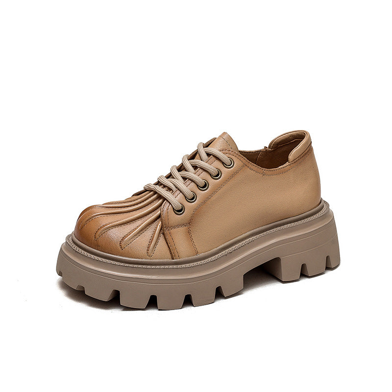 Women Retro Leather Thick Lug Soled Casual Shoes-RAIIFY