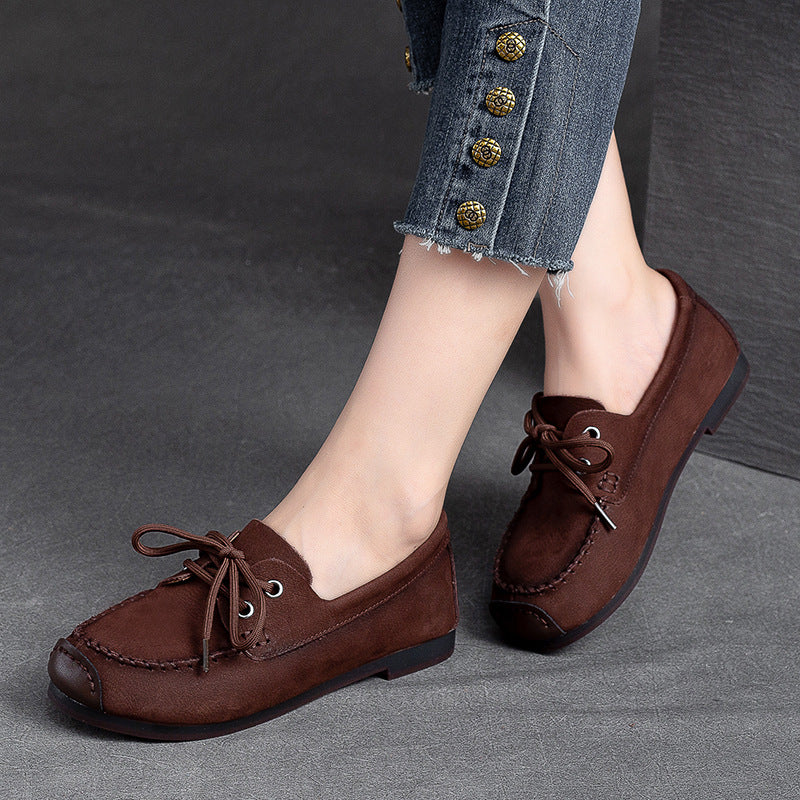 Women Retro Suede Leather Flat Casual Shoes-RAIIFY