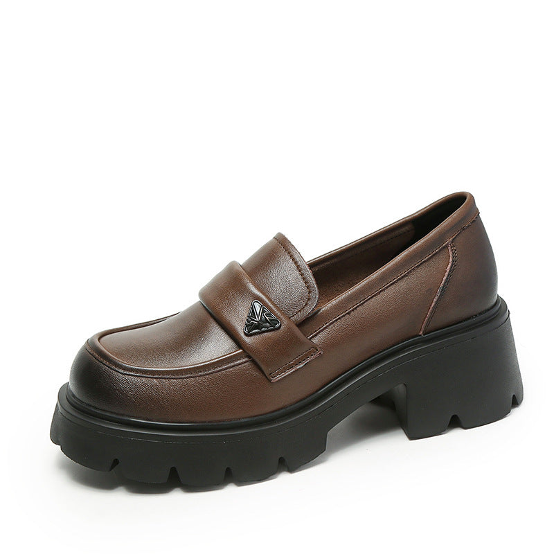 Women Minimalist Leather Chunky Sole Casual Loafers-RAIIFY