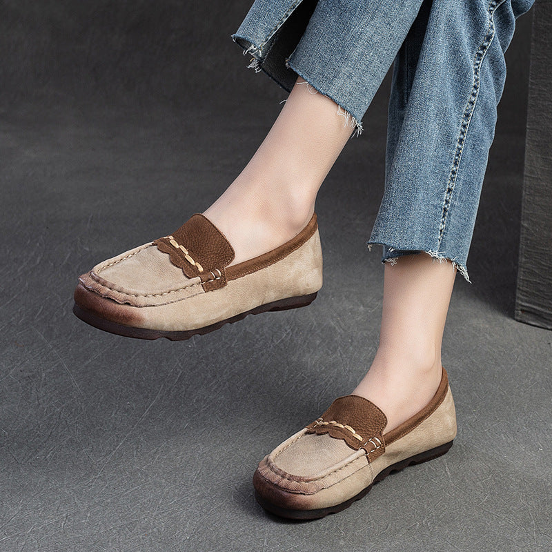 Women Retro Soft Leather Flat Casual Loafers-RAIIFY