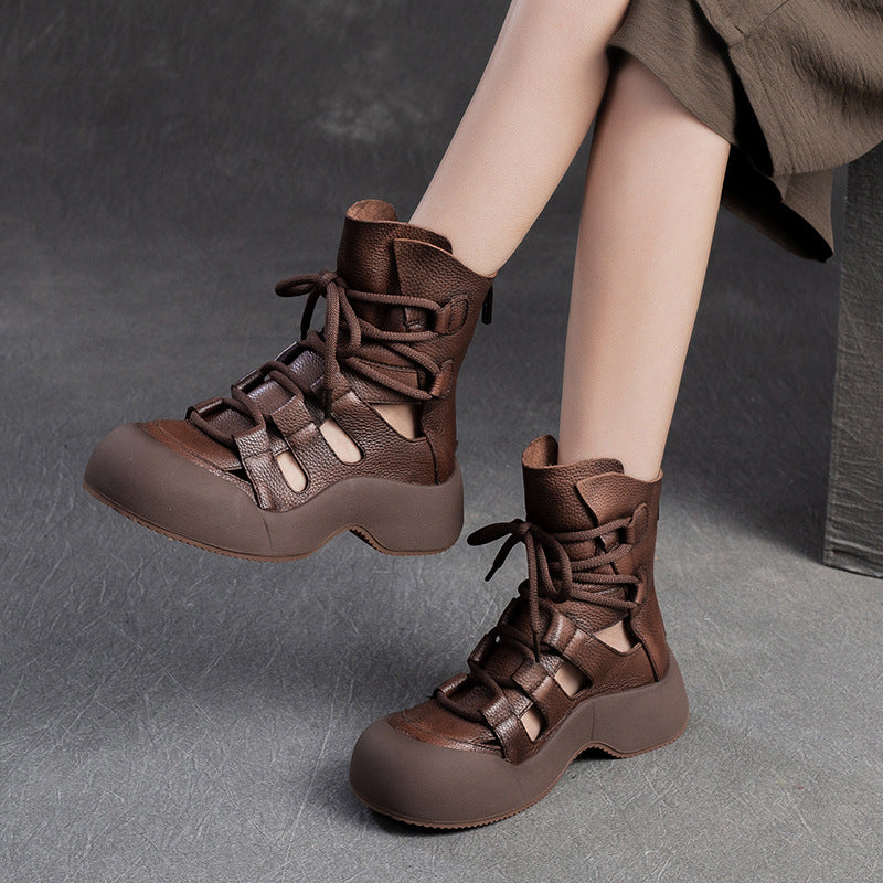 Women Stylish Soft Leather Hollow Boots-RAIIFY