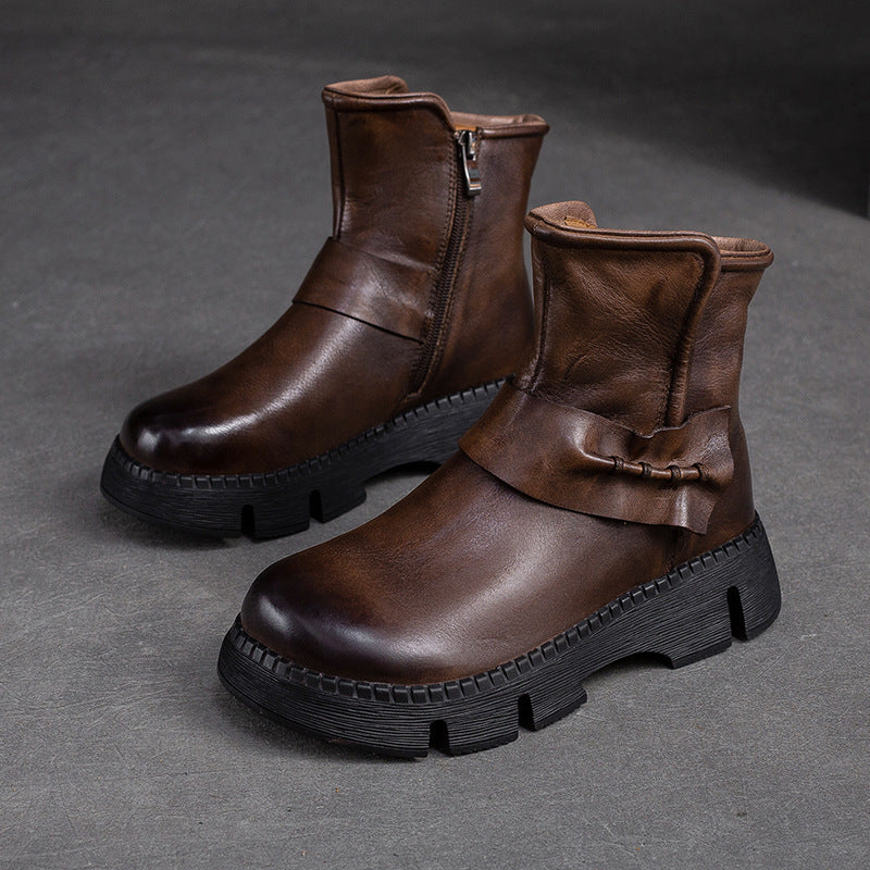 Women Retro Leather Comfort Casual Boots-RAIIFY