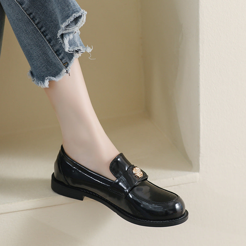 Women Minimalist Glossy Leather Casual Soft Flat Loafers-RAIIFY