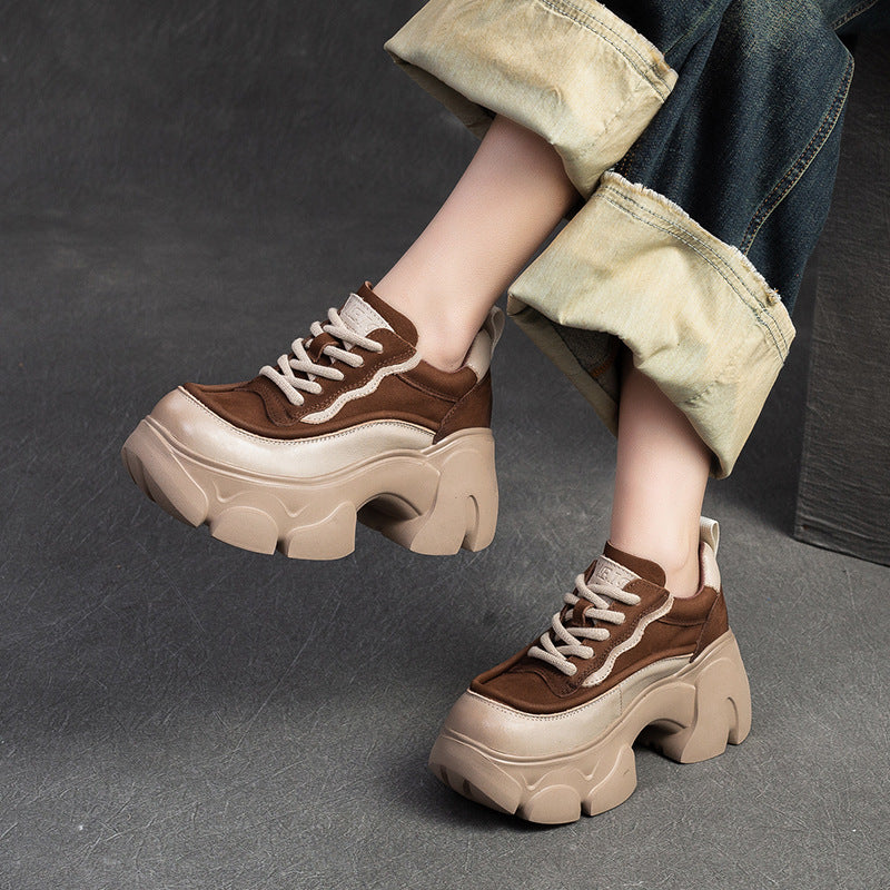 Women Minimalist Leather Chunky Platform Casual Shoes-RAIIFY