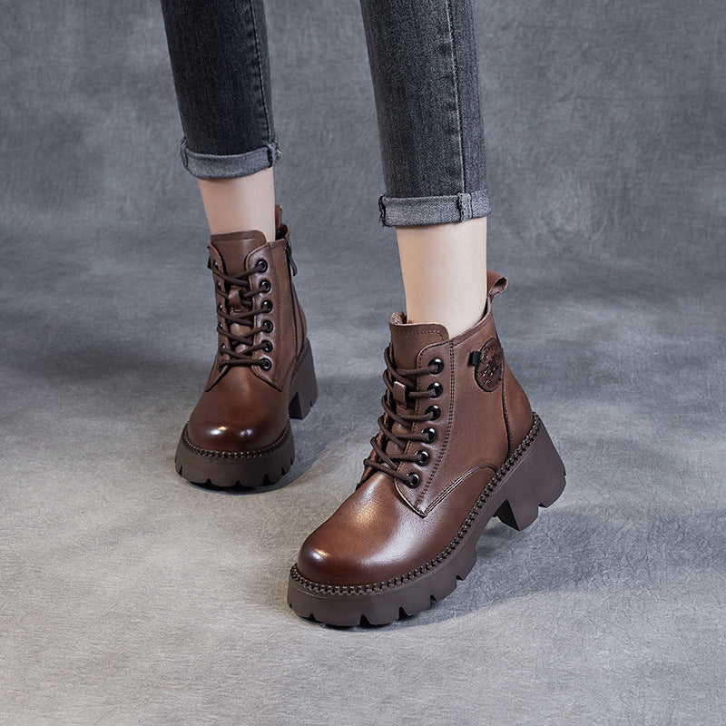 Women Retro Casual Soft Leather Platform Boots-RAIIFY