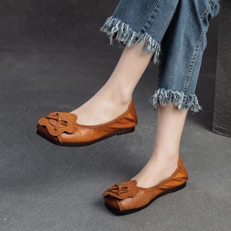 Women Retro Soft Leather Handmade Comfort Flats-RAIIFY